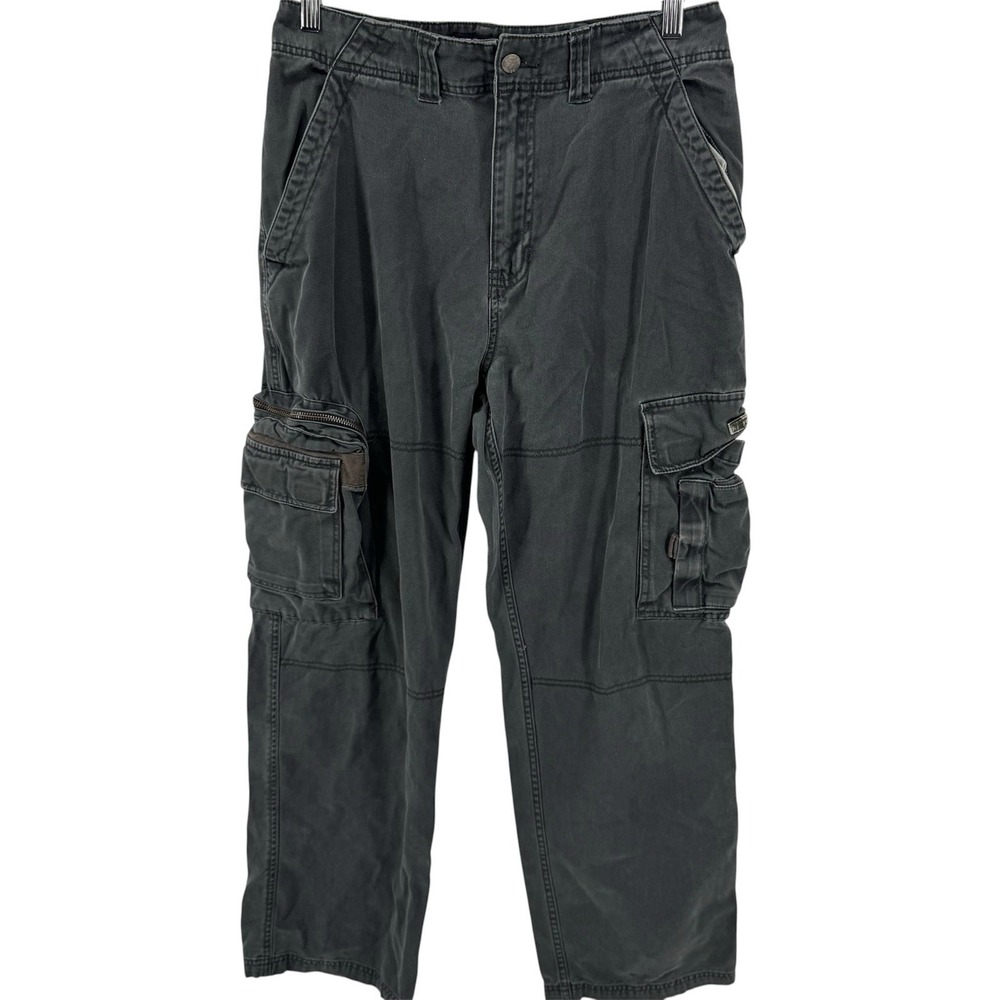 Vintage Bugle Boy Mens 31x30 Green Y2K Wide Leg Cargo Pants Skater Baggy